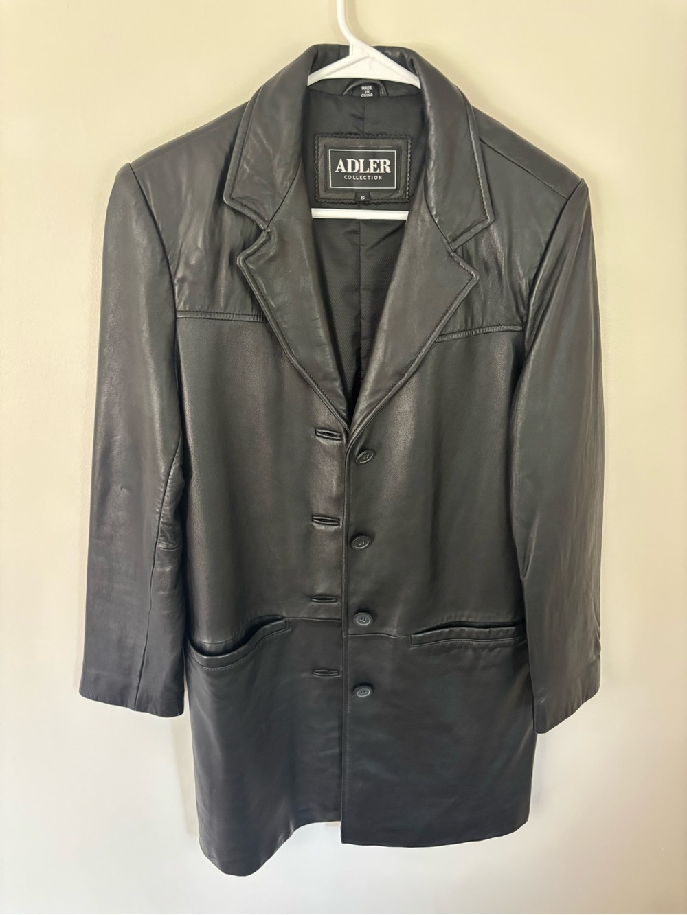 Women’s Black Leather Button-Front Coat